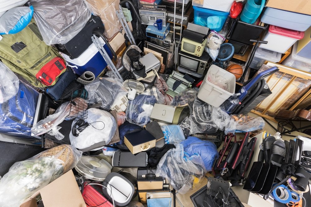 Hoarder,house,junk,pile,of,clothing,bags,,household,objects,,vintage